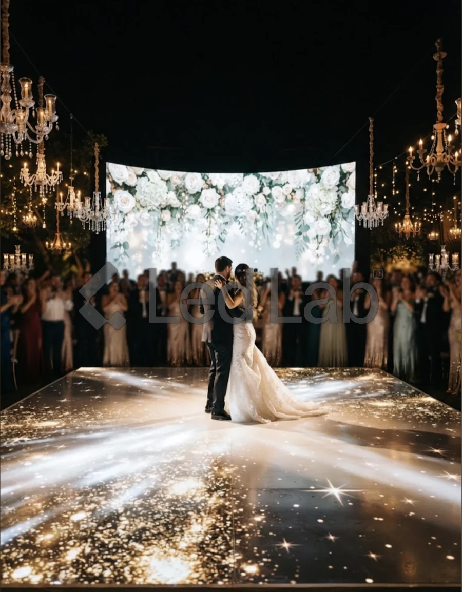 Pantalla y pista LED en una boda