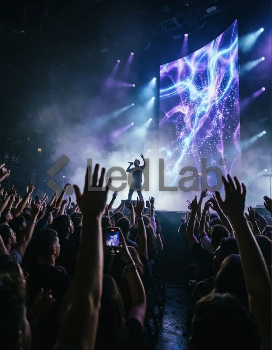 Pantalla LED curva en el escenario de un concierto