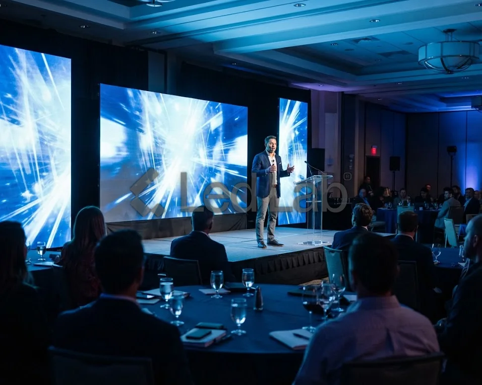 Pantallas LED en el escenario de un evento corporativo